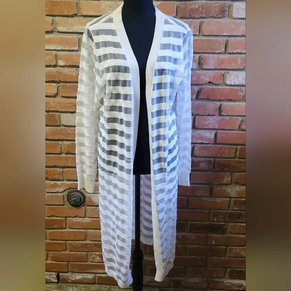 INC International Concepts | White Sheer Striped Duster Cardigan | XL